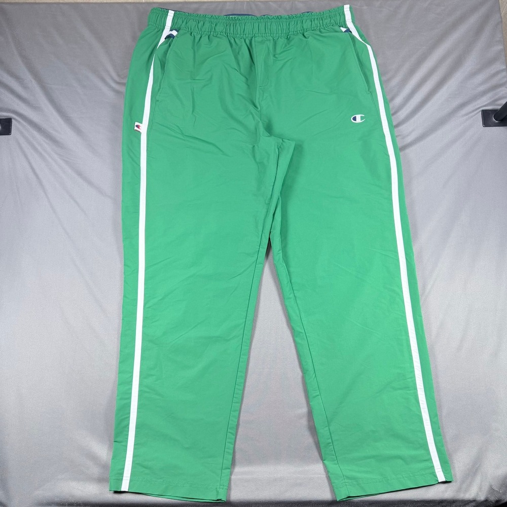 Champion Mens XXL Green Polyester Track Pants White Stripe Athletic Joggers NWT